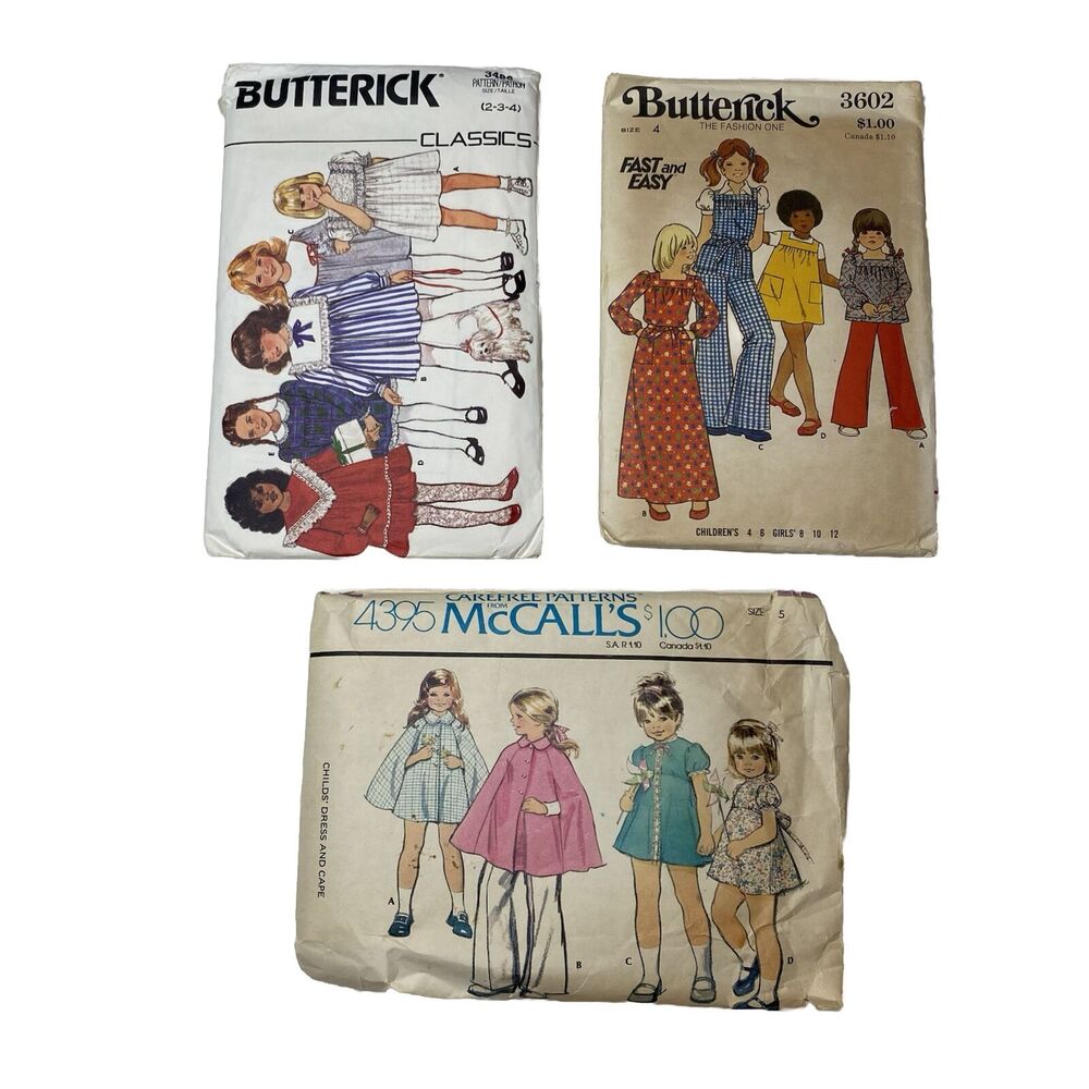 Vintage Butterick and kids #3486, #3602 McCall’s 4395 Girls 2 3 4 5 6 8 Patterns